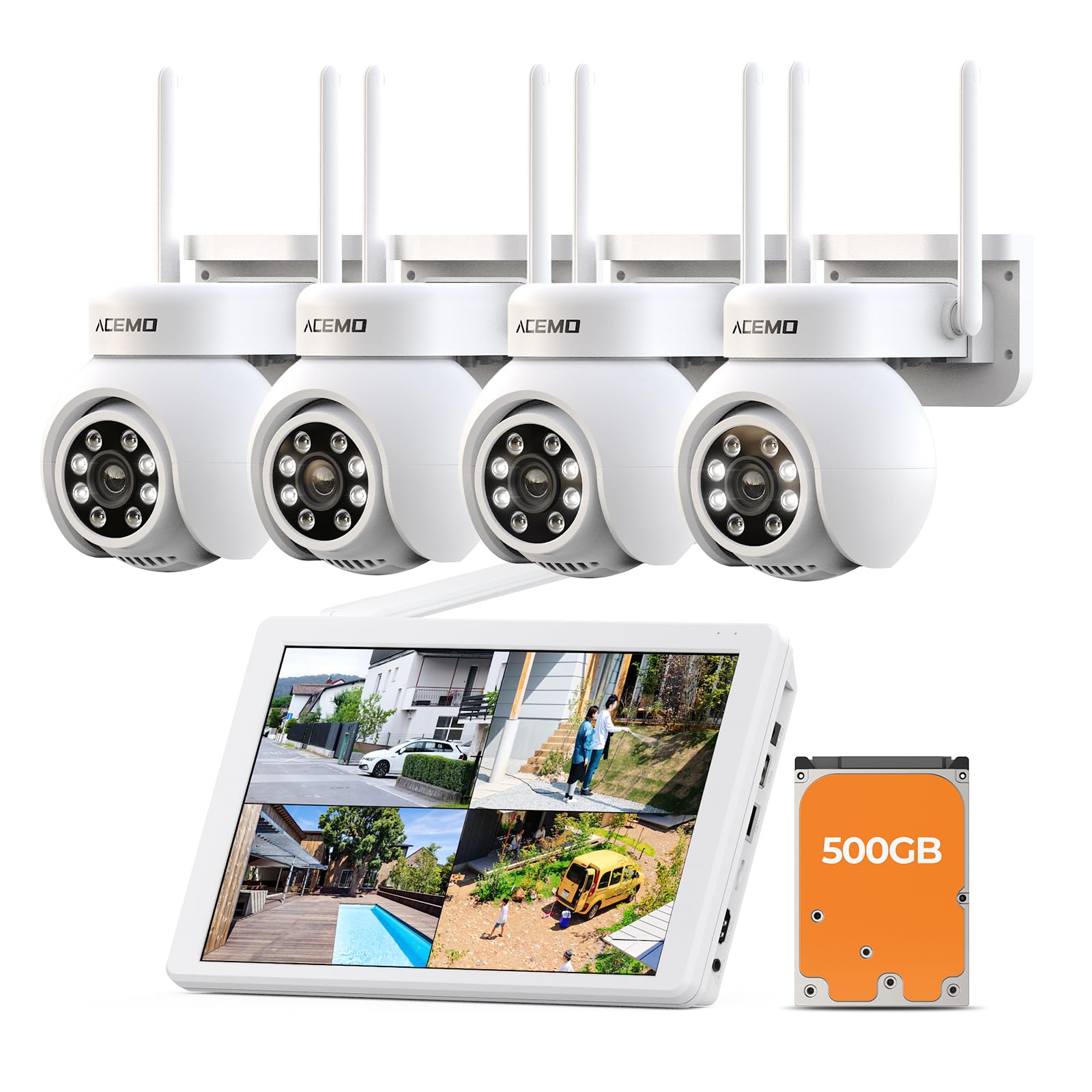 500万画素対応・360°全方位監視・夜間カラー撮影 防犯カメラ　1TB モニタ Amazon.co.jp: 【360°全方位監視・24時間録画】ACEMO 防犯カメラ 屋外